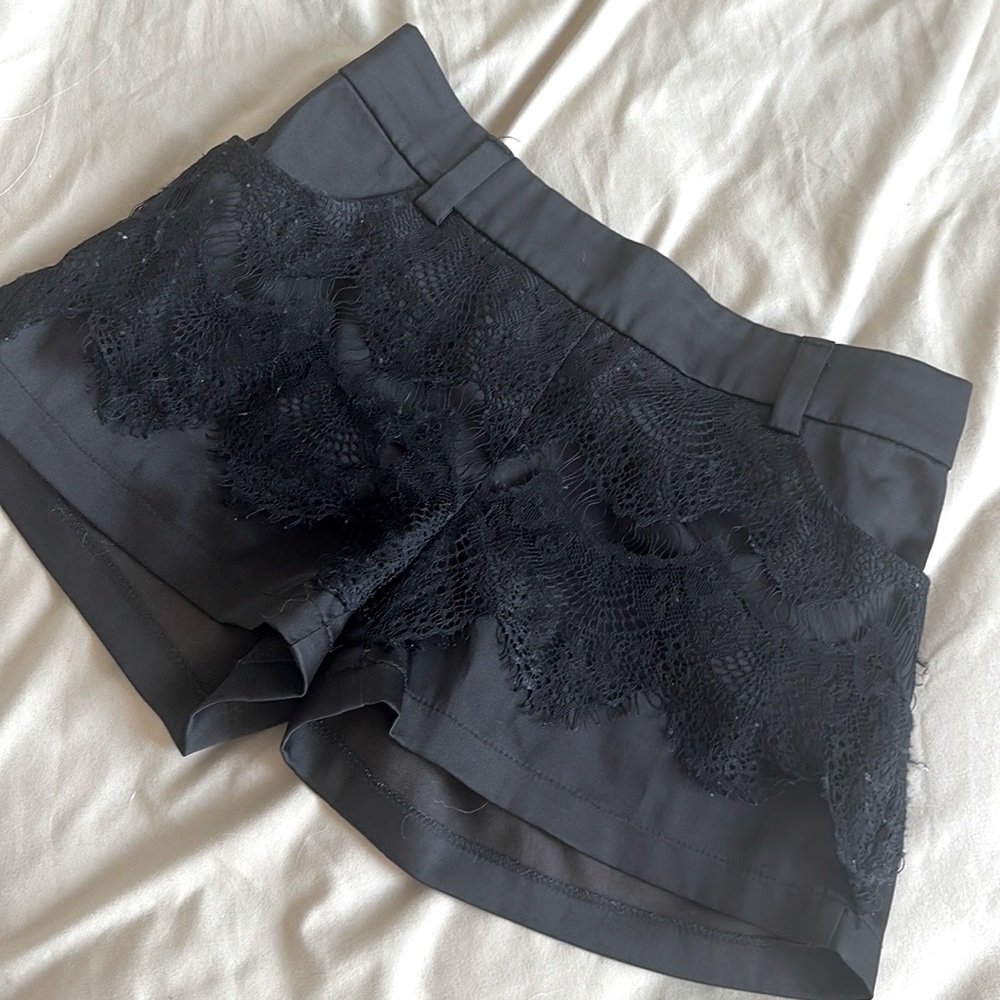 Chantilly laces satin black shorts